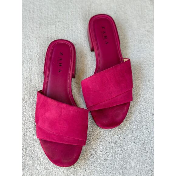 Zara Women's Trafaluc 2811 Pink/Red Velvety Open Toe Heel Sandals EU 40 | US 10 - Picture 2 of 6
